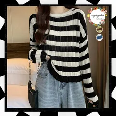 ニットトップス ボーダー柄 リブニット レディース カジュアル ニットウエア ラウンドネック 普段着 ニットプルオーバー おしゃれ 着回し ニットソー 韓国風 長袖 ニットインナー 着やせ トップス 春秋 重ね着 リブニット ニット 85YN-900506