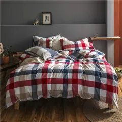 ブルー レッド 防ダニ 速乾 チェック 洗い替え ベットカバー 布団かばー 寝具カバーセット コットン 柄 オーガニックコットン洗いざらしの綿100% 3点セット シングル 布団カバー