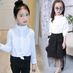 ブラウス 女の子 シャツ フォーマル キッズ 子供 ガールズ 入学式 長袖 立ち襟 白 無地 シンプル トップス おしゃれ 七五三 受験 入学式 卒業式 発表会 結婚式 xzjhhyt#