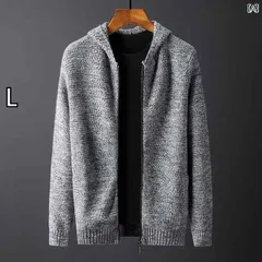 [L]メンズ 男性用 ファッション オシャレ シンプル 大人 かっこいい ストリート ヒップホップ HipHop 春秋 グレー フード 付き ニットカーディガン 大きいサイズ カジュアル コットンニット セーター ジャケット