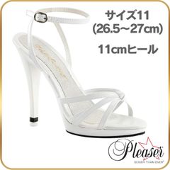 26.5 27 cm Pleaser プリーザー ハイヒール サンダル 11cm ヒール ヒール 白 ホワイト エナメル アンクル ストラップ ベルト キャバ ドレス 社交ダンス ラテン 結婚式 エナメルサンダル 衣装 靴 大きいサイズ レディース メンズ