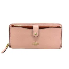 コーチ COACH カラーブロック マルチファンクション ウォレット グレインレザー F25967 長財布 ラウンドファスナー ロングウォレット レディース ピンク / ブラス (ブラウン) 中古 mbb05012