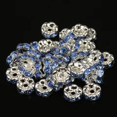 50個　ライトサファイア　波ロンデル　　(サイズ　5mm 6mm 7mm 8mm 、台座カラー　シルバー　ゴールド　選択可能) スペーサー　ブレスレット　アンクル　ネックレス　イヤリング　ピアス　ハンドメイド　アクセサリー　パーツ