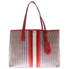 TORY BURCH (トリー バーチ) ロゴモチーフ 切替 トートバッグ レッド/ベージュ レディース