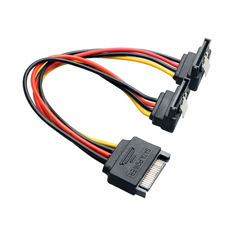 SATA電源変換ケーブル 90度アングル 分岐オス→メス2ポート 金属ロック付き HDD/SSD用 補助電源コード 安定接続 SATA電源延長 ka10000a562