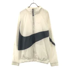 ナイキ ロゴ刺繍 ナイロンジャケット L ホワイト×ブラック NIKE ウィンドブレーカー 裏メッシュ メンズ