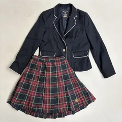 ◆ PINK LATTE ピンクラテ セットアップ 卒業式 卒服 ジャケット スカート チェック 上下セット 古着 ネイビー/レッド サイズS/160 キッズ 0.69kg
