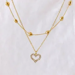 〈a05〉韓国 2連 ハートネックレス チョーカー ゴールド 人気 オルチャン