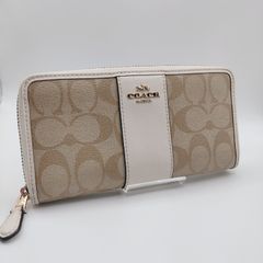 COACH コーチ 財布 長財布 ラウンドジップ シグネチャー ベージュ レザー PVC