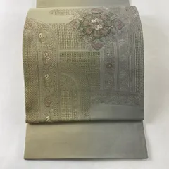 O-2460 袋帯 中国総刺繍 汕頭相良刺蘇州刺繍 花々 巻物 七宝 濃紅葉色