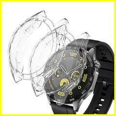 WUWOCJ【2個】TPUケース 対応 Huawei Watch GT4 46MM 全面保護 耐衝撃 超薄型 軽量 保護ケースカバー (透明/透明)
