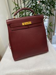【美品】HERMES エルメス ケリーアド GM フィヨルド ルージュアッシュ ゴールド金具 E刻印□ ヴィンテージ 中古 リュックサック バックパック デイパック ショルダーバッグ ハンドバッグ レディース 女性用 ブランド レッド 赤 レザー レア