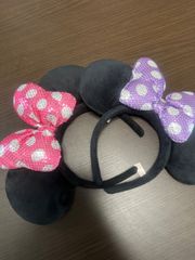 ディズニー　スパンコールリボンカチューシャ　ピンク　パープル　紫　2点セット Disney ディズニーリゾート