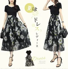 ワンピース チュニック ドレス ロングスカート レディース 花柄 シフォン チュール リボン 体型カバー 着痩せ 可愛い 着心地 薄手 おしゃれ ファッション 結婚式 普段着 通勤 カジュアル 春夏秋 M L XL 2XL qingyi01