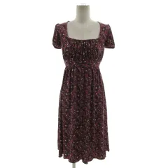 フィフィーユ fifilles ワンピース ジャージー生地 フランス製 スクエアネック ギャザー フレンチスリーブ ミディ丈 ウエストゴム リボン 花柄 ピンク ブラック 黒 ホワイト 白 グレー T1