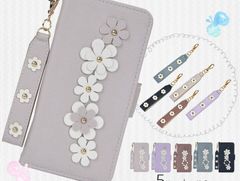花柄モチーフ　iPhone16 E スマホケース　手帳型　カード入れ　ミニストラップ付き