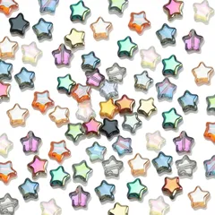 【数量限定】BetterJonny 100個 ビーズ 星 8mm ファイニエ ビーズ アクリルビーズ カラフル ガラス玉 ビーズ スター 穴あり カラフル かわいい ビーズパーツ ビーズアクセサリーパーツ 手作り素材のサムネイル