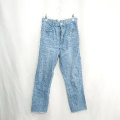 ◇ Θ mysty woman バックレースアップ 裾ダメージ加工 ストレートデニムパンツ サイズM ライトブルー レディース E  【1502180012600】