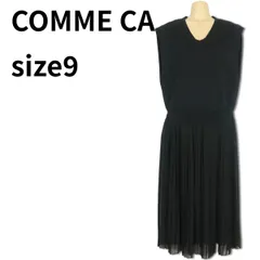 【美品】COMME CA コムサ★ワンピース ロング丈 ノースリーブ プリーツスカート 異素材 サイズ9 黒系 z9179ｓ