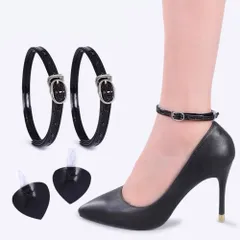 ☆ ブラック×ツヤあり ☆ シューズストラップ レディース シューズベルト シューズストラップ パンプス アンクルストラップ パンプスストラップ シューズベルト シューズバンド シューズ ストラップ 靴 ベルト 靴脱げ防止 後付け サイズ調整 バックル付き