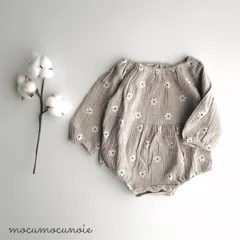 ナチュラル小花柄 ワッフルロンパース