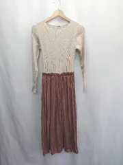 ◇ ⊇ nano universe ナノユニバース 異素材ドッキング 長袖 ロング ワンピース サイズ36 ベージュ系 レディース E  【1503050045544】