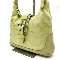 ✨希少カラー✨ COACH コーチ ワンショルダーバッグ トートバッグ バックル シグネチャー 総柄 ロゴ型押し キャンバス スエード レザー レディース グリーン 緑色