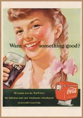 Coca-Cola 三つ編みの女性 レトロミニポスター B5サイズ 複製広告 ◆ コカコーラ 赤丸ロゴ グラス おさげ 女の子 USAD5-488