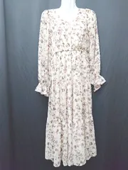 ◇ ⊇ NICE CLAUP ナイスクラップ 総柄 長袖 膝下丈 ワンピース サイズF ベージュ マルチ レディース P  【1409090041099】