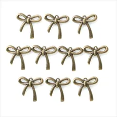 T-231X アンティーク チャーム【リボン 立体】10個セット カン付き ストラップ ピアス イヤリング ハンドメイド アクセサリー パーツ