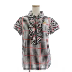 ルコックスポルティフ le coq sportif 美品 ポロシャツ ブラウス 半袖 フリル ギンガムチェック QGL1934 黒 ブラック 赤 レッド L ■FF