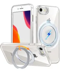 ★iPhone8 / iPhone SE2 / iPhone SE3 用 ケース Magsafe対応 ワイヤレス充電 360°回転スタンド 縦横両対応 Gunwon スマホケース 米軍規格 耐衝撃 半透明 マット感 マグセーフ 防指紋 リング  「クリア」