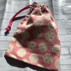 マチ付き ピンクドット柄 巾着袋 可愛い巾着袋 コップ入れ 入学入園