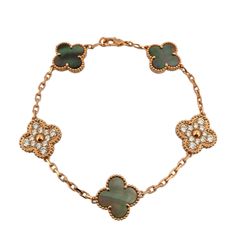 【鑑定済み】正規品  ヴァンクリーフ＆アーペル Van Cleef & Arpels ヴィンテージアルハンブラ 5モチーフ グレーシェル ダイヤ Au750 PG ブレスレット VCARP2R100