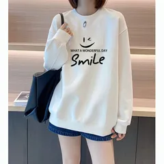 笑い顔 トレーナー レディース ゆったり 体型カバー ビッグシルエット ファッション ビックトレーナー スウェット トップス xzdsgwu