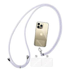 ライトブルー AOKKR スマホストラップ 首掛け, ショルダーストラップ 1本+透明タグパッチ3枚入り ネックストラップ 肩掛け用 ロング 携帯ストラップ 斜めがけ 首から下げる 長さ調整 忘れ物防止 スマホ紛失予防に 全機種対応 スマホストラップ, ライト