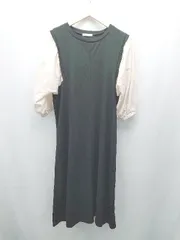 ◇ classical elf 異素材 クルーネック ボリューム袖 カジュアル 半袖 ロング丈 ワンピース サイズL ブラック レディース E  【1310130014846】