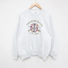 XL/古着 ジャージーズ 長袖 スウェット メンズ 90s トレジャーアイランド 剣 刺繍 クルーネック 薄グレー 霜降り 24sep13 中古 スエット ト