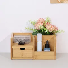 新品 引き出し 仕切り 多機能 収納ケース オフェス用品 整理 ペン立て 文房具 リモコンラック 卓上 小物収納ボックス (4格) デスク デスクオーガナイザー HTB-SB1 竹製 HTB