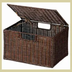 『ラタン』蓋付き四角タイプ収納（カラーボックス対応）「36×26×22cm」／ダークブラウン　※かご,アジアン,バスケット,和室,収納,ケース,箱,籐,リーズナブル,ふた,まとめ買い,セット割引,定番,シンプル,リゾート