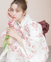 Dita ディータ　浴衣　1人で着られる浴衣5点セット　梅見月の菊ちらし　ピンク 2025 浴衣5点セット(ゆかた・帯・下駄・着付けマニュアル