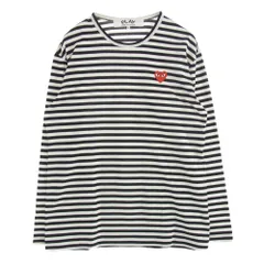 PLAY COMME des GARCONS プレイコムデギャルソン AZ-T164 ワッペン ボーダー Tシャツ カットソー 長袖 ホワイト系 ブラック系 XL【中古】
