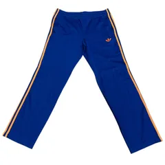 古着 adidas アディダス トラックパンツ 刺繍 トレフォイルロゴ ブルー×オレンジライン 100サイズ Lサイズ 257-62