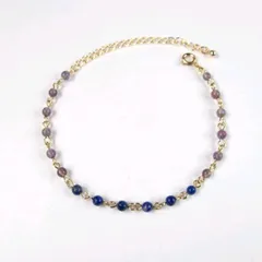 アメジストとラピスラズリの3㎜ビーズチェーンブレスレット　♯53