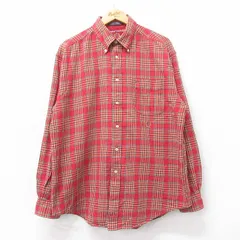 XL/古着 トミーヒルフィガー 長袖 ブランド シャツ メンズ 90s ワンポイントロゴ コットン ボタンダウン 赤他 レッド チェック 25apr09 中