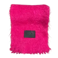 美品 LOEWE ロエベ レザーパッチ モヘヤマフラー ピンク レディース 古着 中古 USED