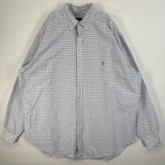 古着 ラルフローレン RALPH LAUREN 長袖シャツ ボタンダウン ロゴ 刺繍 大きいサイズ 2XLT  ブルー系 チェック メンズ