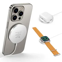 Mag Safe充電器 ワイヤレス充電器 マグネット式 iPhone16/15/14/13/12シリーズに対応 applewatch充電器 マグセーフ充電器 Mag Safe充電ケース付きAirPodsに対応 アップルウォッチ充電器 一台三役 強磁気 超軽 1