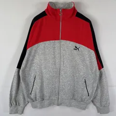 古着 90's/90年代 プーマ PUMA スウェット フルジップ トラックジャケット ワンポイントロゴ マルチカラー 大きいサイズ XL  レッド メンズ