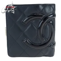 美品 CHANEL シャネル カンボンライン ココマーク ブラック ピンク ラムスキン 折財布 コンパクトウォレット レディース 403620【中古】